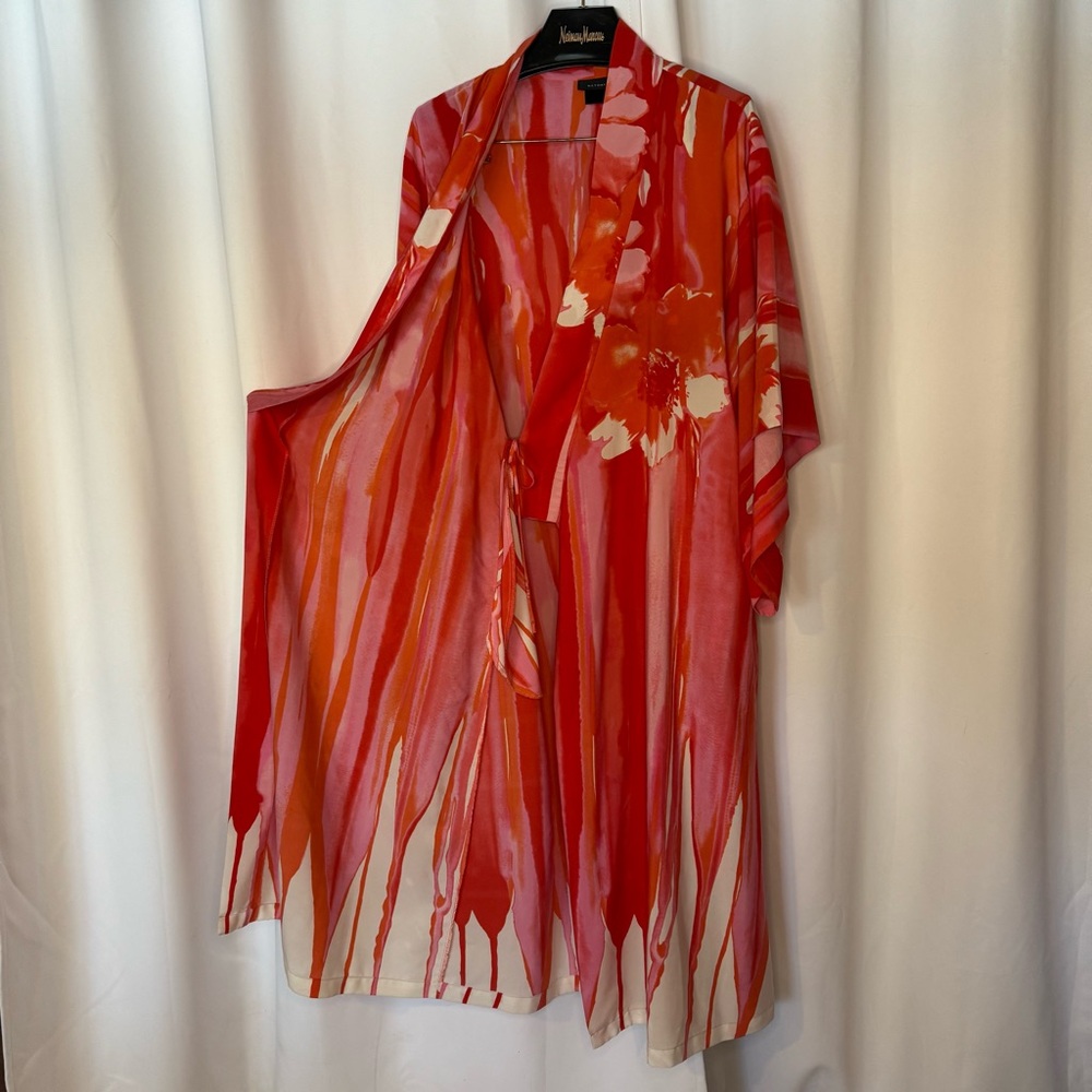 Natori Red and Pink Patterned Kimono Robe